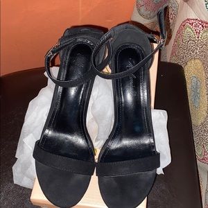 Black Suede Open Toe Chunky Heel Sandal